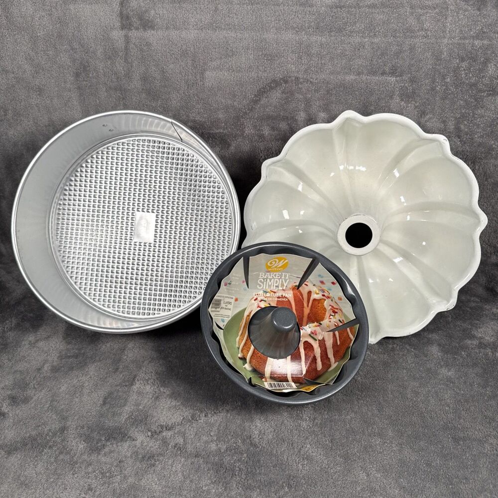 Lot Of 3 Spring And Bundt Pan Molds For Baking Cakes 9”, 6”, 10” Wilton